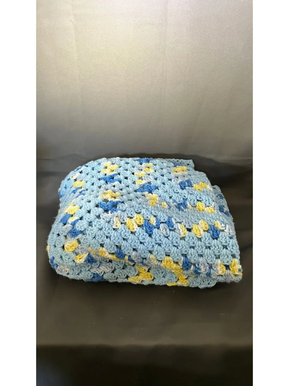Handmade Blue & Yellow Crochet Blanket Throw For Baby Or Couch